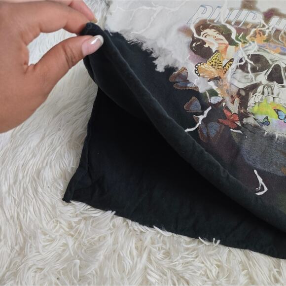 BoohooMAN REWORKED Homme Skull Graphic Bleached Shirt Black And White Men's XS - Picture 8 of 12